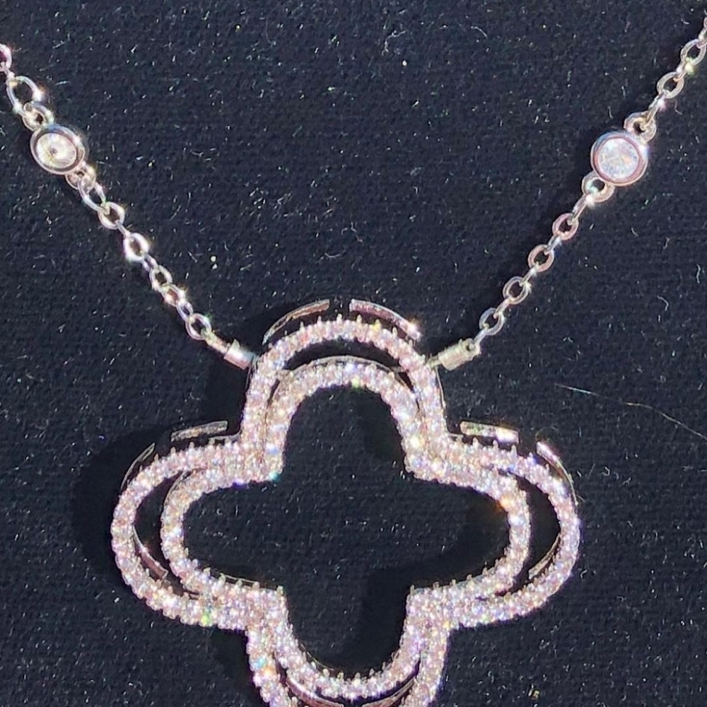 New Pave Cubic Zirconia double cross necklace.